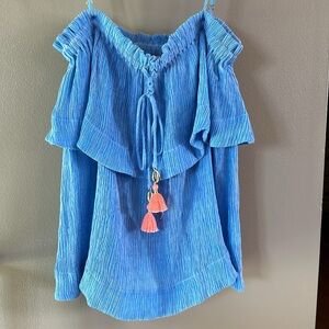 Lily Pulitzer lapis blue top, layered flounce adjustable spaghetti strap tank